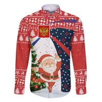 Russia Christmas Family Matching Off The Shoulder Long Sleeve Dress and Hawaiian Shirt with Dancing Santa Christmas Tree Lights and Red Snowflake - Wonder Print Shop