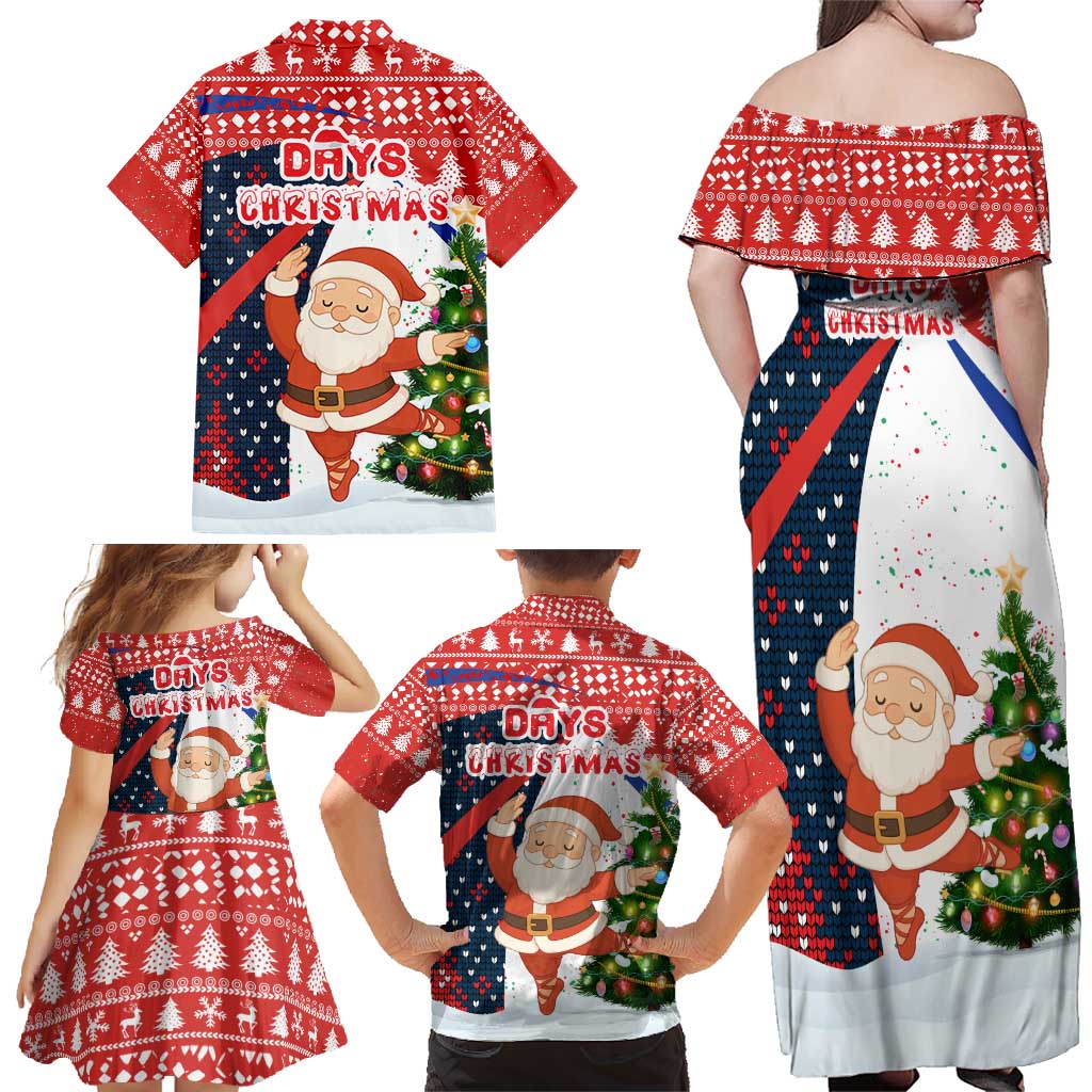 Russia Christmas Family Matching Off Shoulder Maxi Dress and Hawaiian Shirt with Dancing Santa Christmas Tree Lights and Red Snowflake - Wonder Print Shop