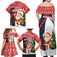 Russia Christmas Family Matching Off Shoulder Maxi Dress and Hawaiian Shirt with Dancing Santa Christmas Tree Lights and Red Snowflake - Wonder Print Shop