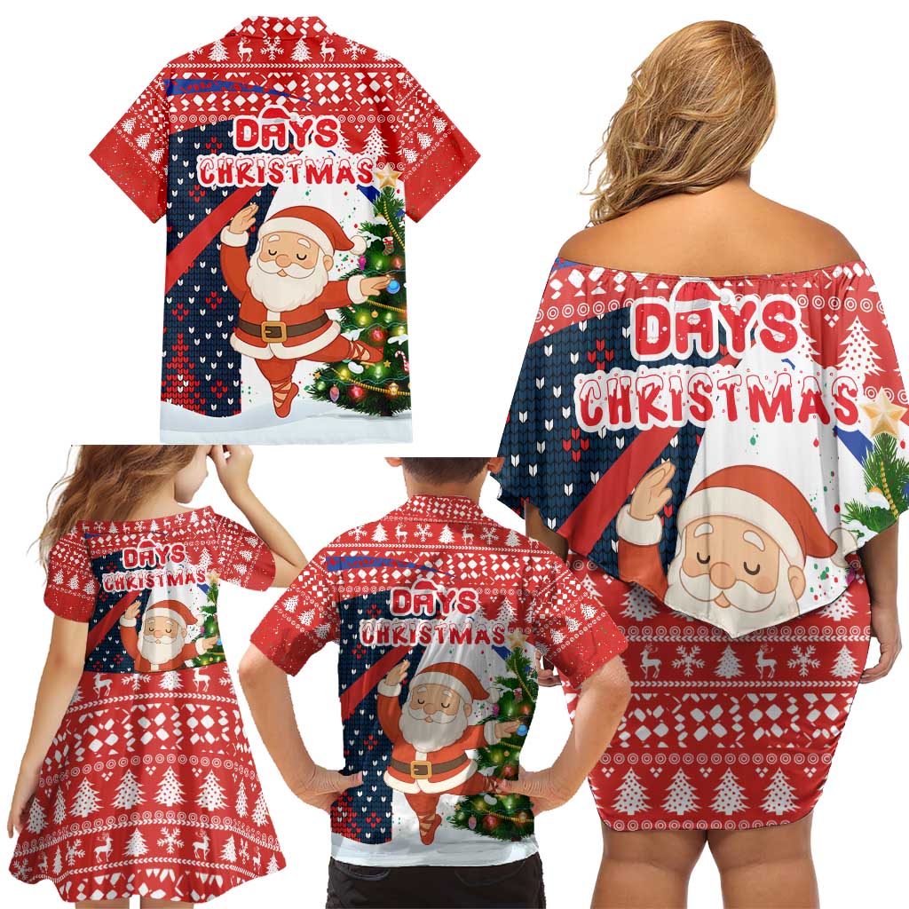 Russia Christmas Family Matching Off Shoulder Short Dress and Hawaiian Shirt with Dancing Santa Christmas Tree Lights and Red Snowflake - Wonder Print Shop