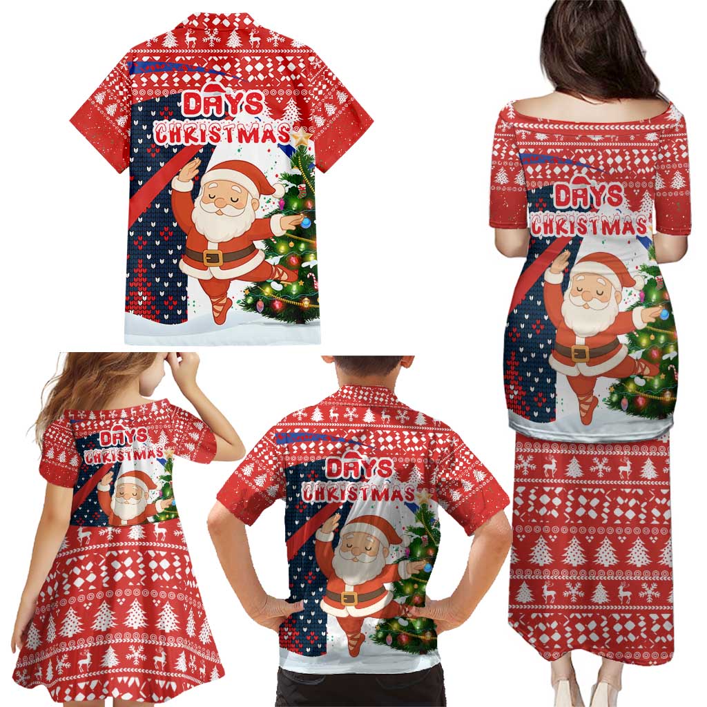 Russia Christmas Family Matching Puletasi and Hawaiian Shirt with Dancing Santa Christmas Tree Lights and Red Snowflake - Wonder Print Shop