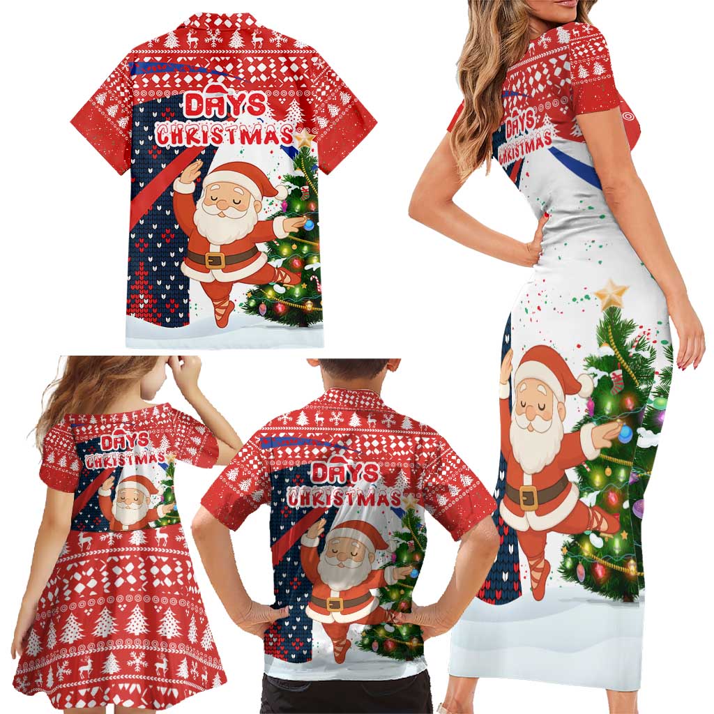 Russia Christmas Family Matching Short Sleeve Bodycon Dress and Hawaiian Shirt with Dancing Santa Christmas Tree Lights and Red Snowflake - Wonder Print Shop