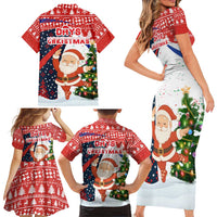 Russia Christmas Family Matching Short Sleeve Bodycon Dress and Hawaiian Shirt with Dancing Santa Christmas Tree Lights and Red Snowflake - Wonder Print Shop