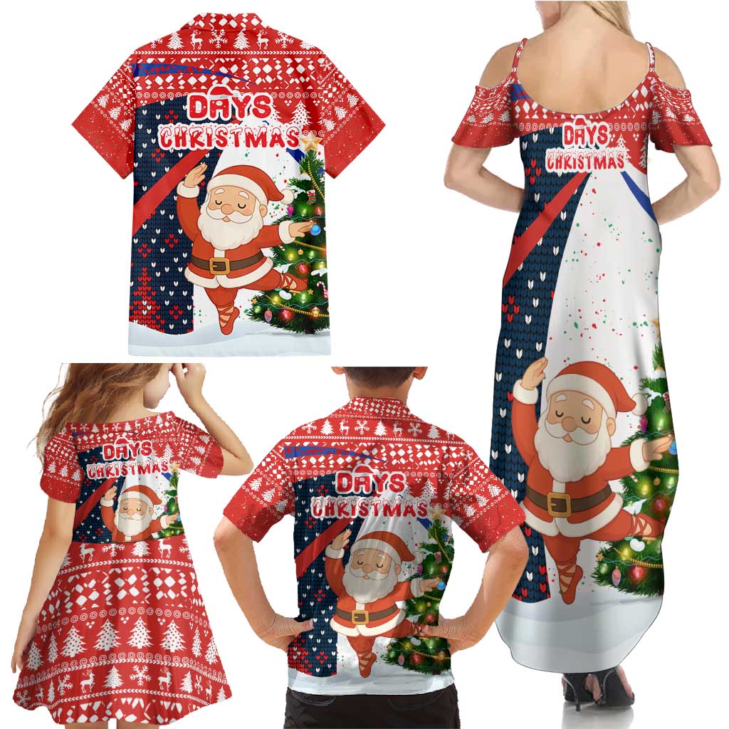 Russia Christmas Family Matching Summer Maxi Dress and Hawaiian Shirt with Dancing Santa Christmas Tree Lights and Red Snowflake - Wonder Print Shop