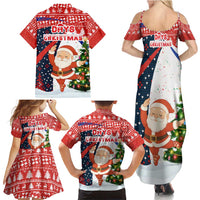 Russia Christmas Family Matching Summer Maxi Dress and Hawaiian Shirt with Dancing Santa Christmas Tree Lights and Red Snowflake - Wonder Print Shop