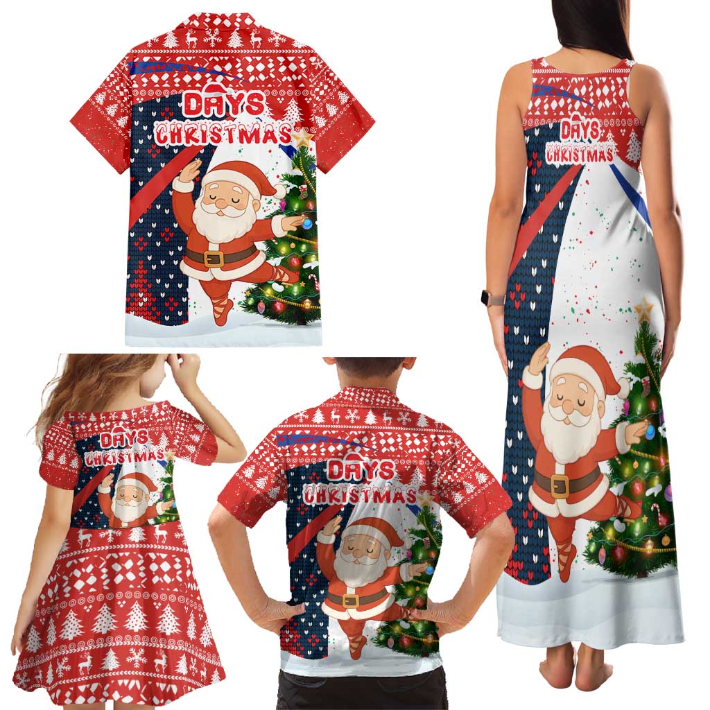 Russia Christmas Family Matching Tank Maxi Dress and Hawaiian Shirt with Dancing Santa Christmas Tree Lights and Red Snowflake - Wonder Print Shop