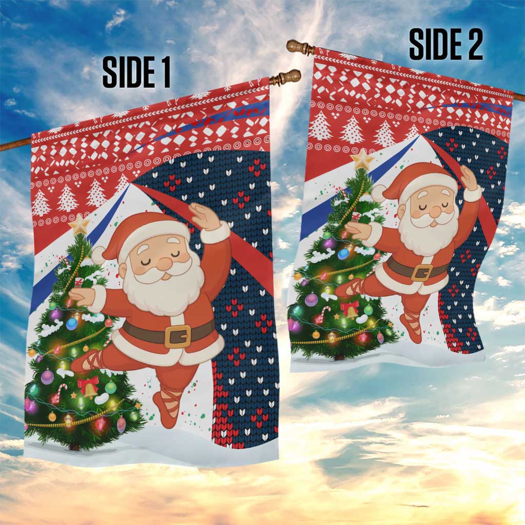 Russia Christmas Garden Flag with Dancing Santa Christmas Tree Lights and Red Snowflake - Wonder Print Shop