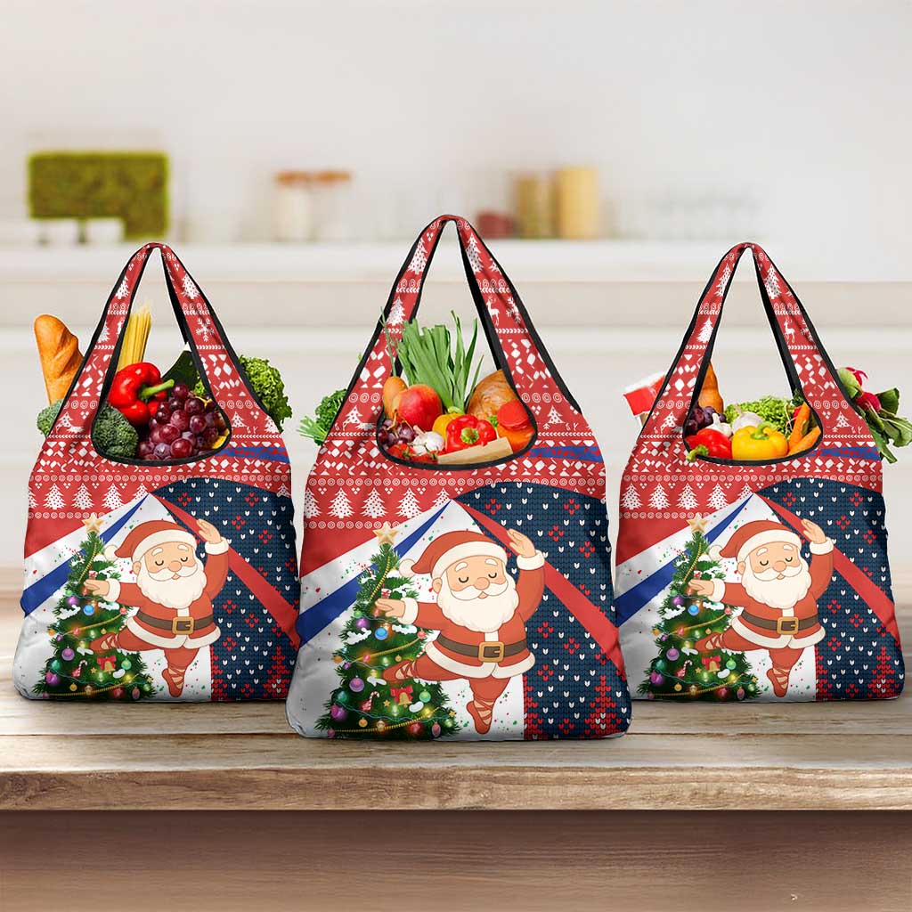 Russia Christmas Grocery Bag with Dancing Santa Christmas Tree Lights and Red Snowflake - Wonder Print Shop