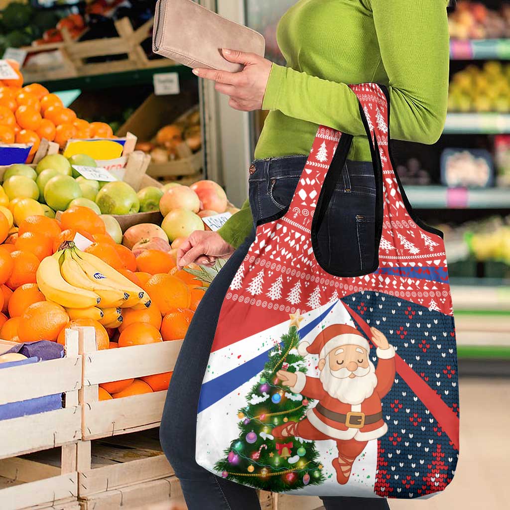 Russia Christmas Grocery Bag with Dancing Santa Christmas Tree Lights and Red Snowflake - Wonder Print Shop