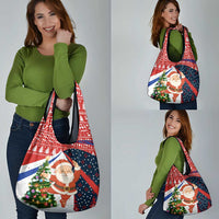 Russia Christmas Grocery Bag with Dancing Santa Christmas Tree Lights and Red Snowflake - Wonder Print Shop