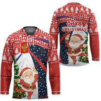 Russia Christmas Hockey Jersey with Dancing Santa Christmas Tree Lights and Red Snowflake - Wonder Print Shop