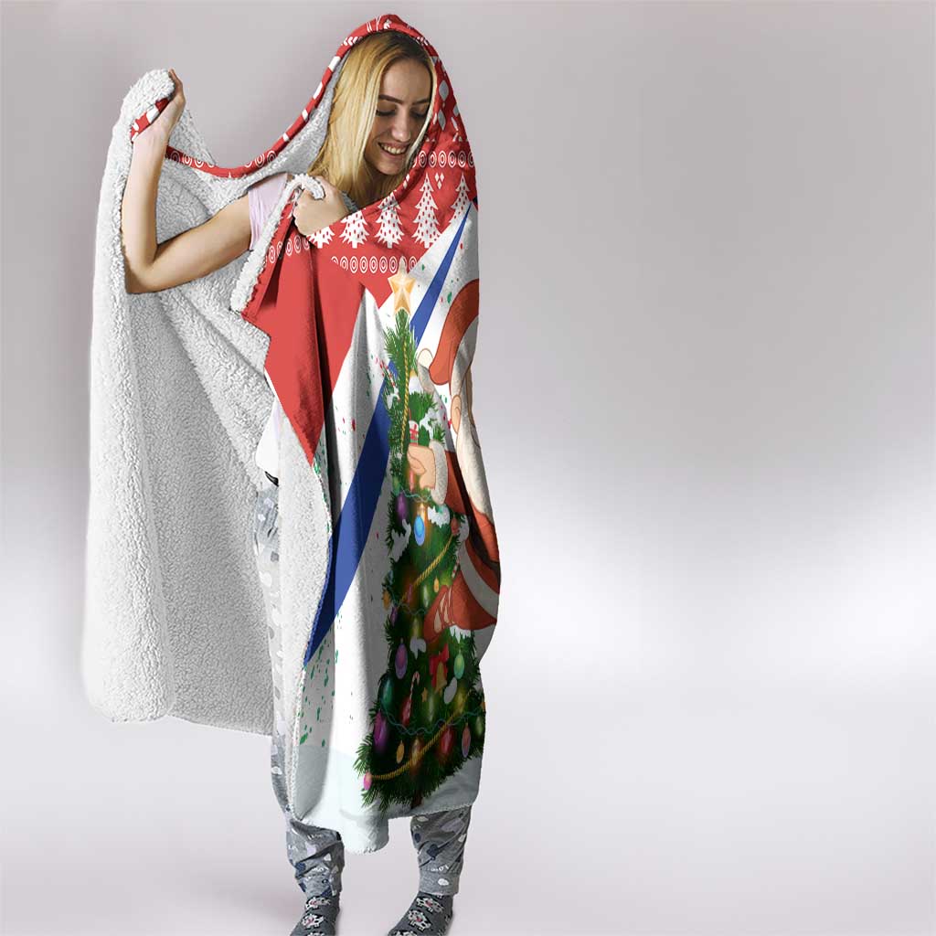 Russia Christmas Hooded Blanket with Dancing Santa Christmas Tree Lights and Red Snowflake - Wonder Print Shop
