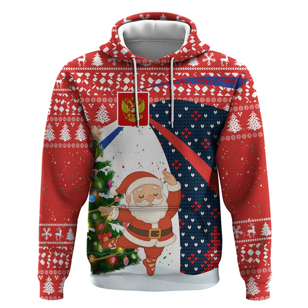 Russia Christmas Hoodie with Dancing Santa Christmas Tree Lights and Red Snowflake - Wonder Print Shop