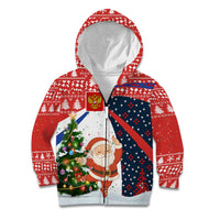 Russia Christmas Kid Hoodie with Dancing Santa Christmas Tree Lights and Red Snowflake - Wonder Print Shop