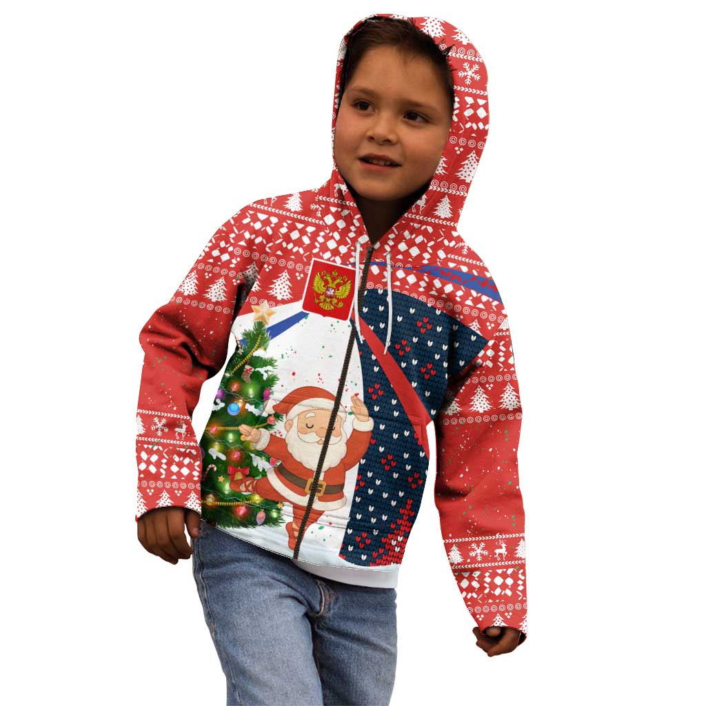Russia Christmas Kid Hoodie with Dancing Santa Christmas Tree Lights and Red Snowflake - Wonder Print Shop