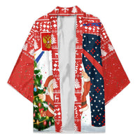 Russia Christmas Kimono with Dancing Santa Christmas Tree Lights and Red Snowflake - Wonder Print Shop