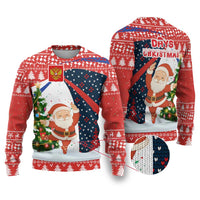 Russia Christmas Ugly Christmas Sweater with Dancing Santa Christmas Tree Lights and Red Snowflake - Wonder Print Shop