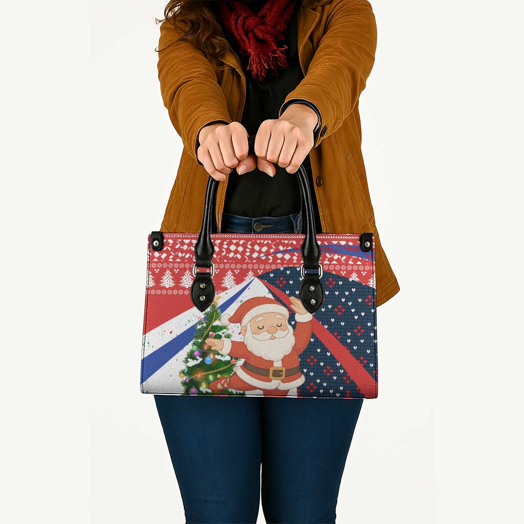 Russia Christmas Leather Bag with Dancing Santa Christmas Tree Lights and Red Snowflake - Wonder Print Shop