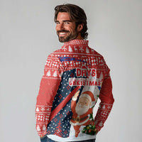 Russia Christmas Long Sleeve Polo Shirt with Dancing Santa Christmas Tree Lights and Red Snowflake - Wonder Print Shop