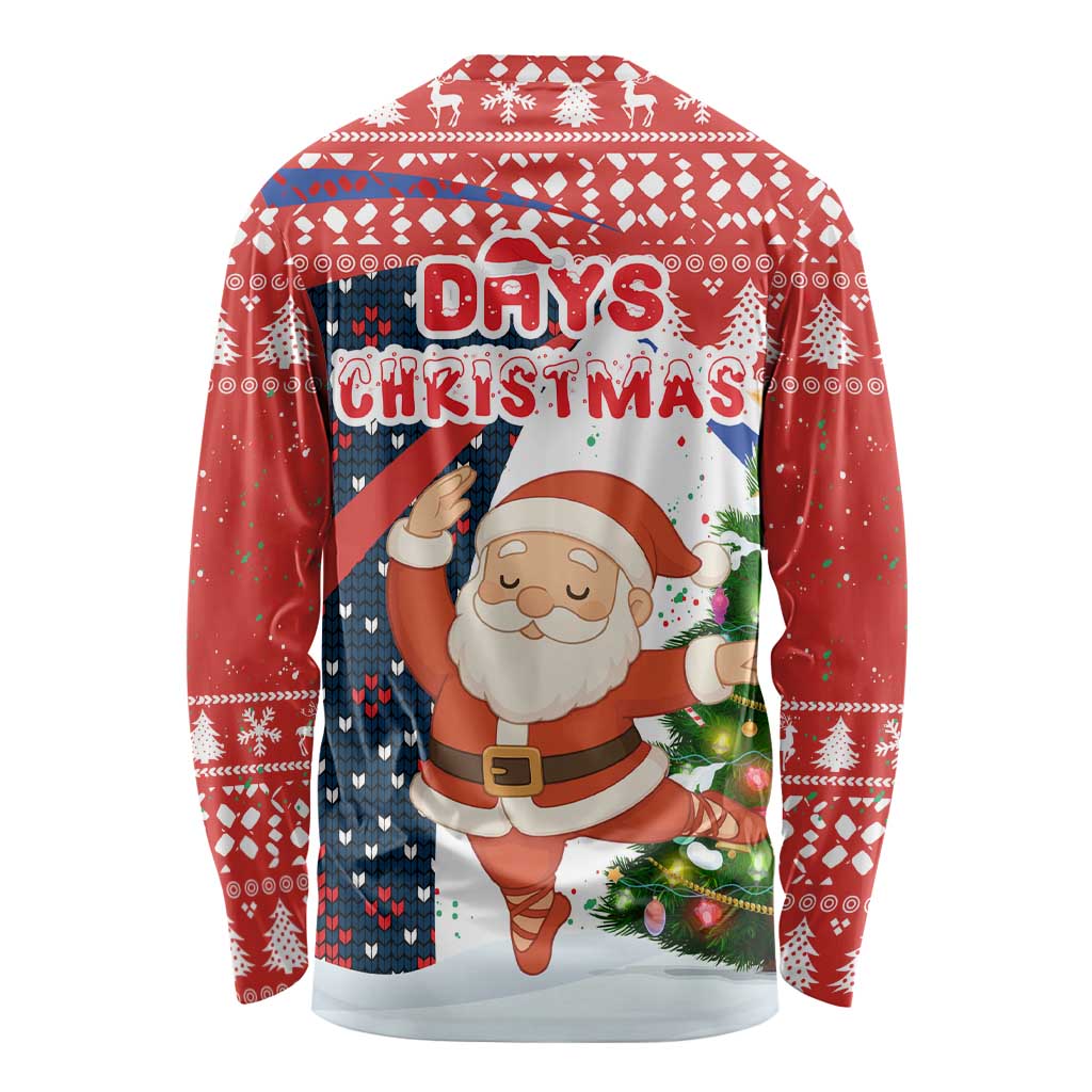 Russia Christmas Long Sleeve Shirt with Dancing Santa Christmas Tree Lights and Red Snowflake - Wonder Print Shop