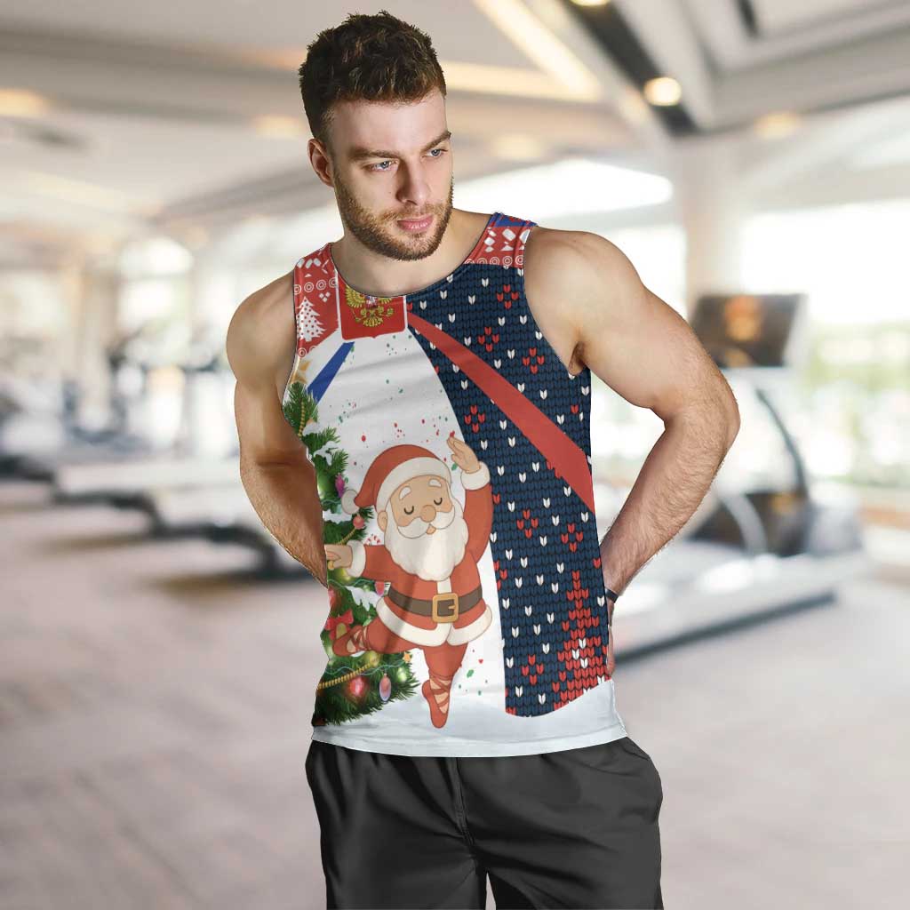 Russia Christmas Men Tank Top with Dancing Santa Christmas Tree Lights and Red Snowflake - Wonder Print Shop
