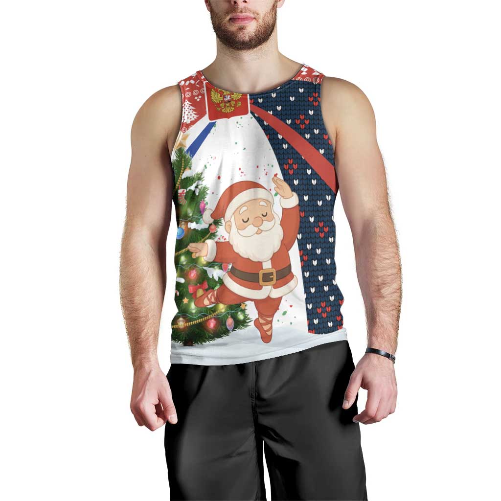 Russia Christmas Men Tank Top with Dancing Santa Christmas Tree Lights and Red Snowflake - Wonder Print Shop