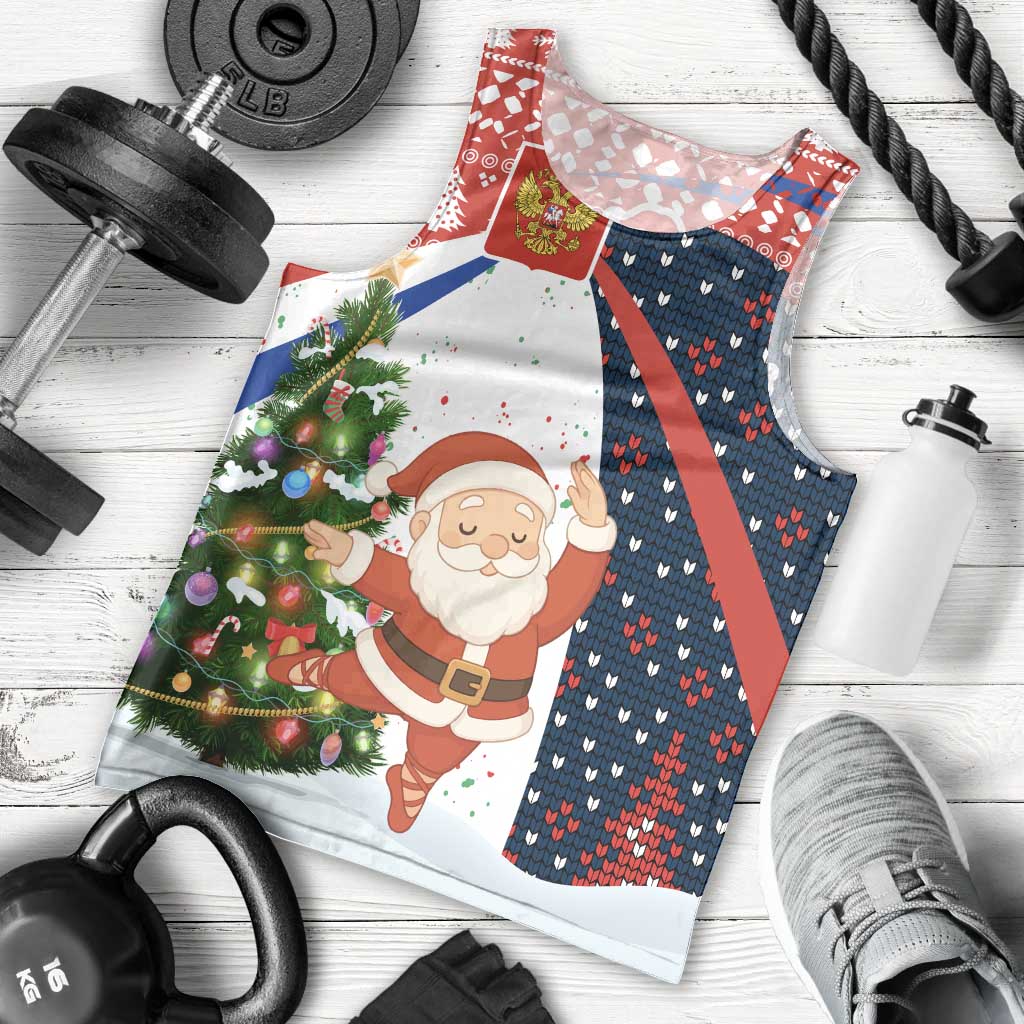 Russia Christmas Men Tank Top with Dancing Santa Christmas Tree Lights and Red Snowflake - Wonder Print Shop