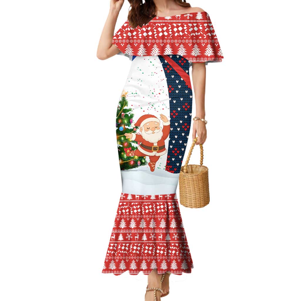 Russia Christmas Mermaid Dress with Dancing Santa Christmas Tree Lights and Red Snowflake - Wonder Print Shop
