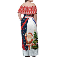 Russia Christmas Off Shoulder Maxi Dress with Dancing Santa Christmas Tree Lights and Red Snowflake - Wonder Print Shop