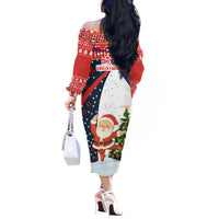 Russia Christmas Off The Shoulder Long Sleeve Dress with Dancing Santa Christmas Tree Lights and Red Snowflake - Wonder Print Shop