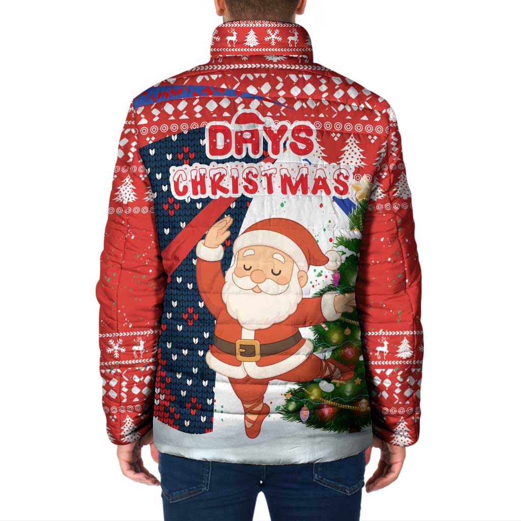 Russia Christmas Padded Jacket with Dancing Santa Christmas Tree Lights and Red Snowflake - Wonder Print Shop