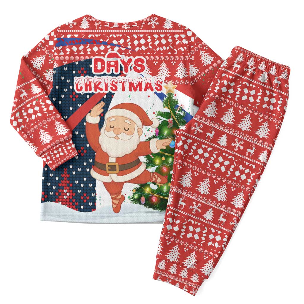 Russia Christmas Pajama Set with Dancing Santa Christmas Tree Lights and Red Snowflake - Wonder Print Shop