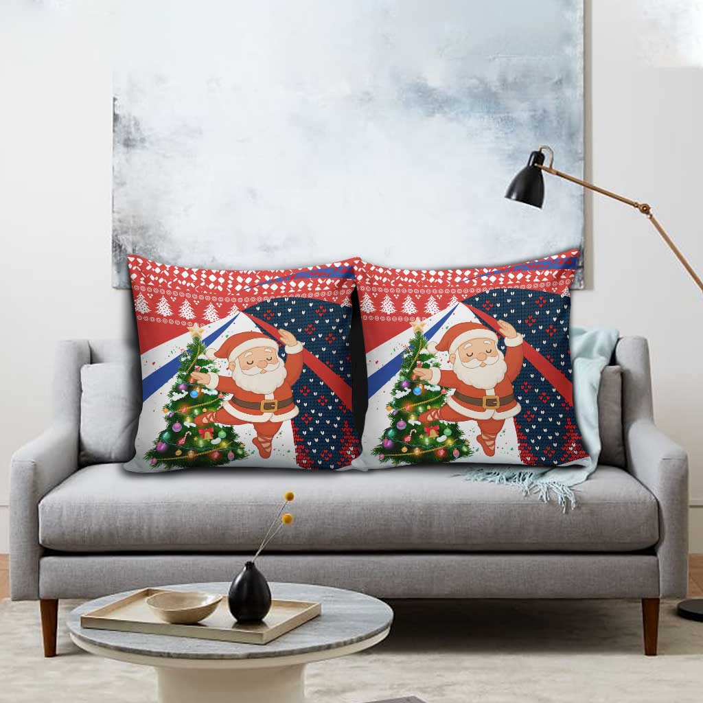 Russia Christmas Pillow Cover with Dancing Santa Christmas Tree Lights and Red Snowflake - Wonder Print Shop