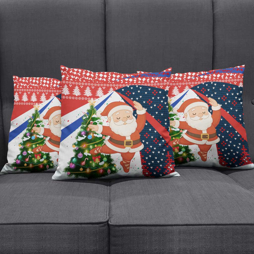 Russia Christmas Pillow Cover with Dancing Santa Christmas Tree Lights and Red Snowflake - Wonder Print Shop