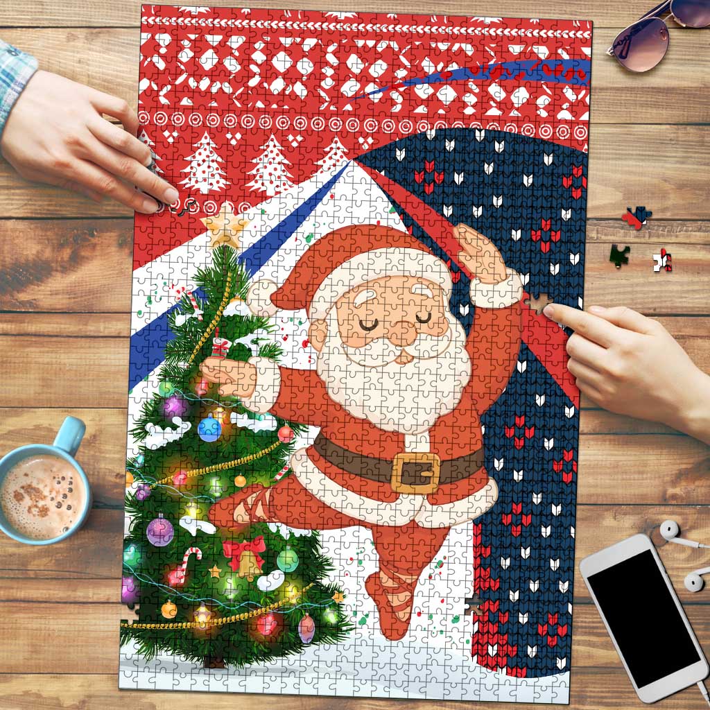 Russia Christmas Puzzle with Dancing Santa Christmas Tree Lights and Red Snowflake - Wonder Print Shop