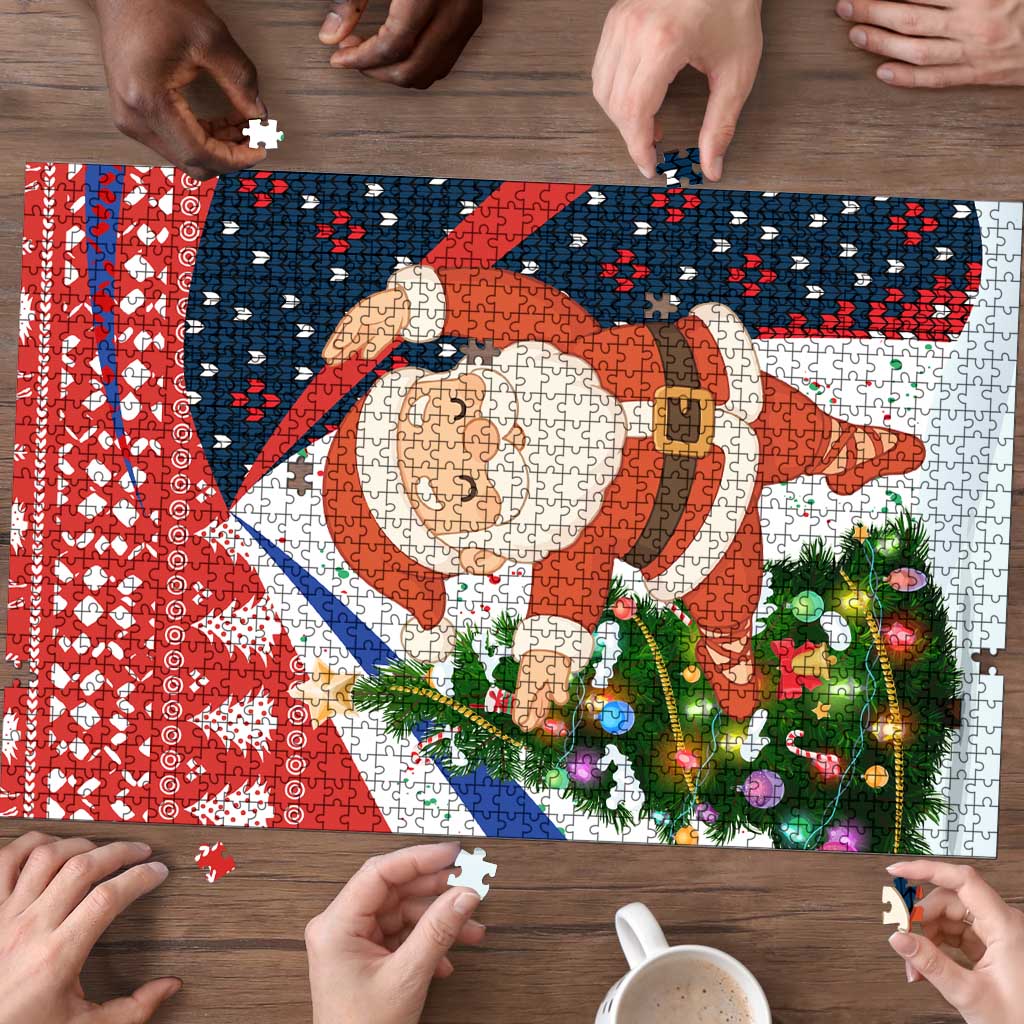 Russia Christmas Puzzle with Dancing Santa Christmas Tree Lights and Red Snowflake - Wonder Print Shop