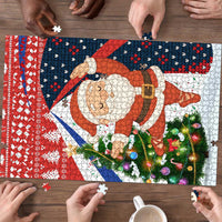 Russia Christmas Puzzle with Dancing Santa Christmas Tree Lights and Red Snowflake - Wonder Print Shop