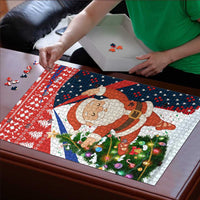 Russia Christmas Puzzle with Dancing Santa Christmas Tree Lights and Red Snowflake - Wonder Print Shop