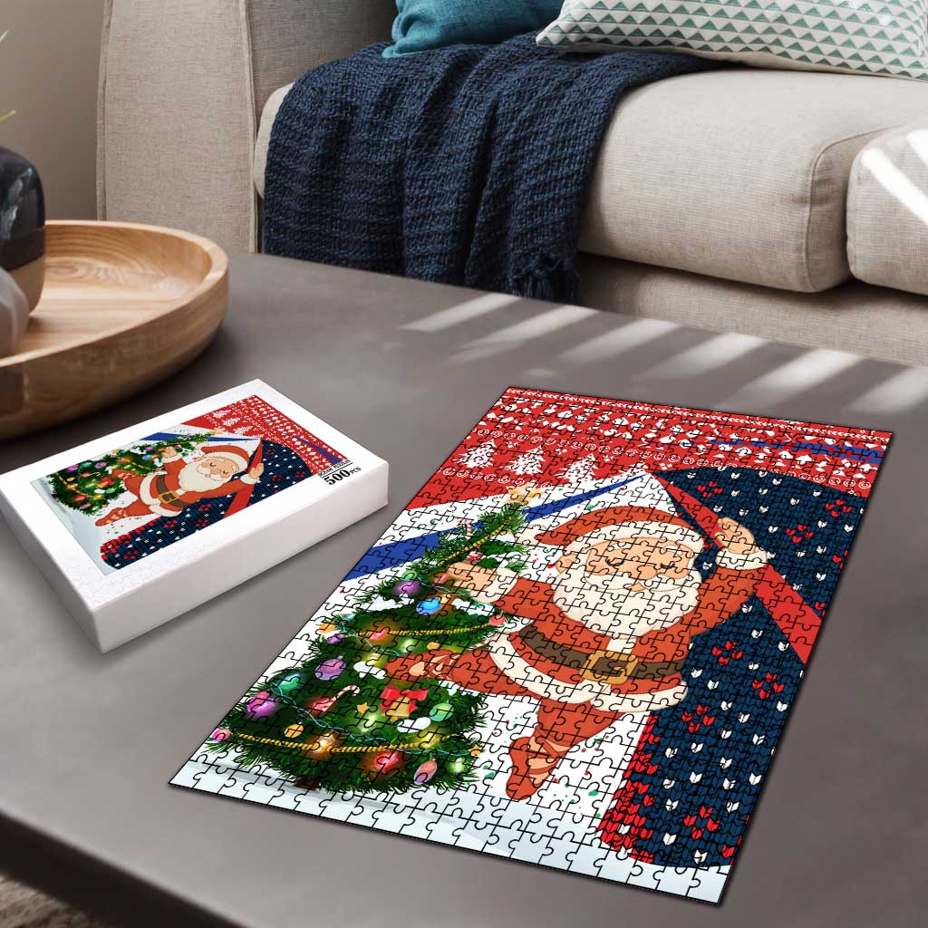 Russia Christmas Puzzle with Dancing Santa Christmas Tree Lights and Red Snowflake - Wonder Print Shop