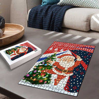 Russia Christmas Puzzle with Dancing Santa Christmas Tree Lights and Red Snowflake - Wonder Print Shop