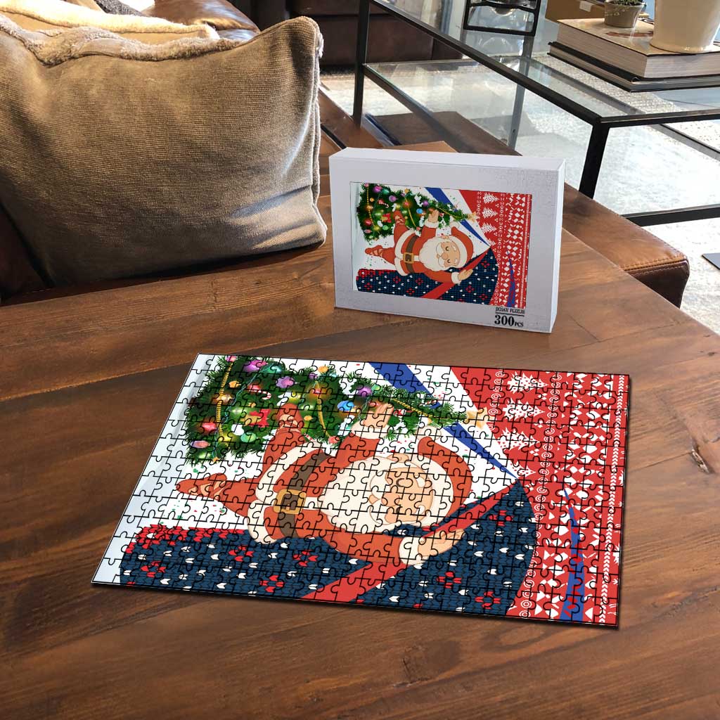 Russia Christmas Puzzle with Dancing Santa Christmas Tree Lights and Red Snowflake - Wonder Print Shop