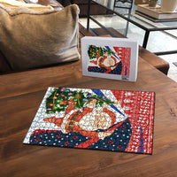 Russia Christmas Puzzle with Dancing Santa Christmas Tree Lights and Red Snowflake - Wonder Print Shop