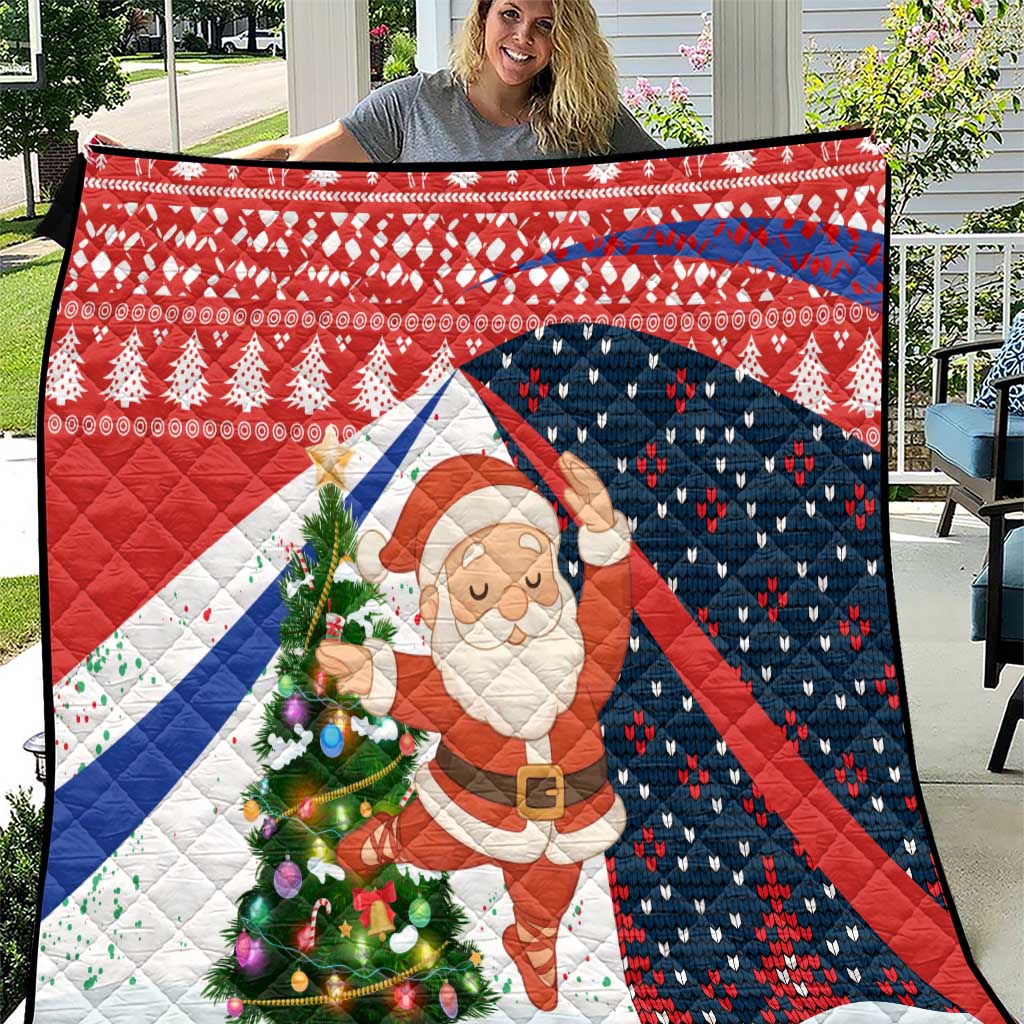 Russia Christmas Quilt with Dancing Santa Christmas Tree Lights and Red Snowflake - Wonder Print Shop