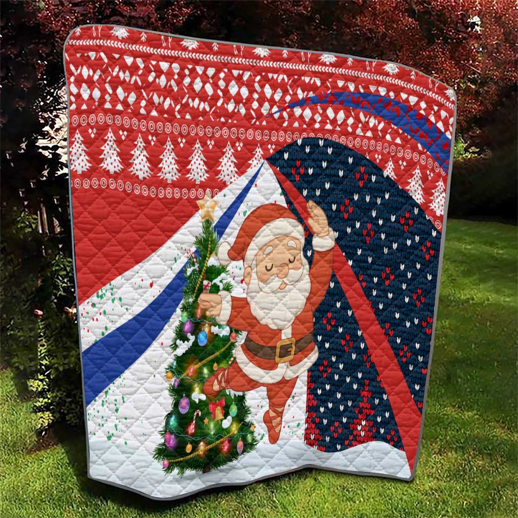 Russia Christmas Quilt with Dancing Santa Christmas Tree Lights and Red Snowflake - Wonder Print Shop