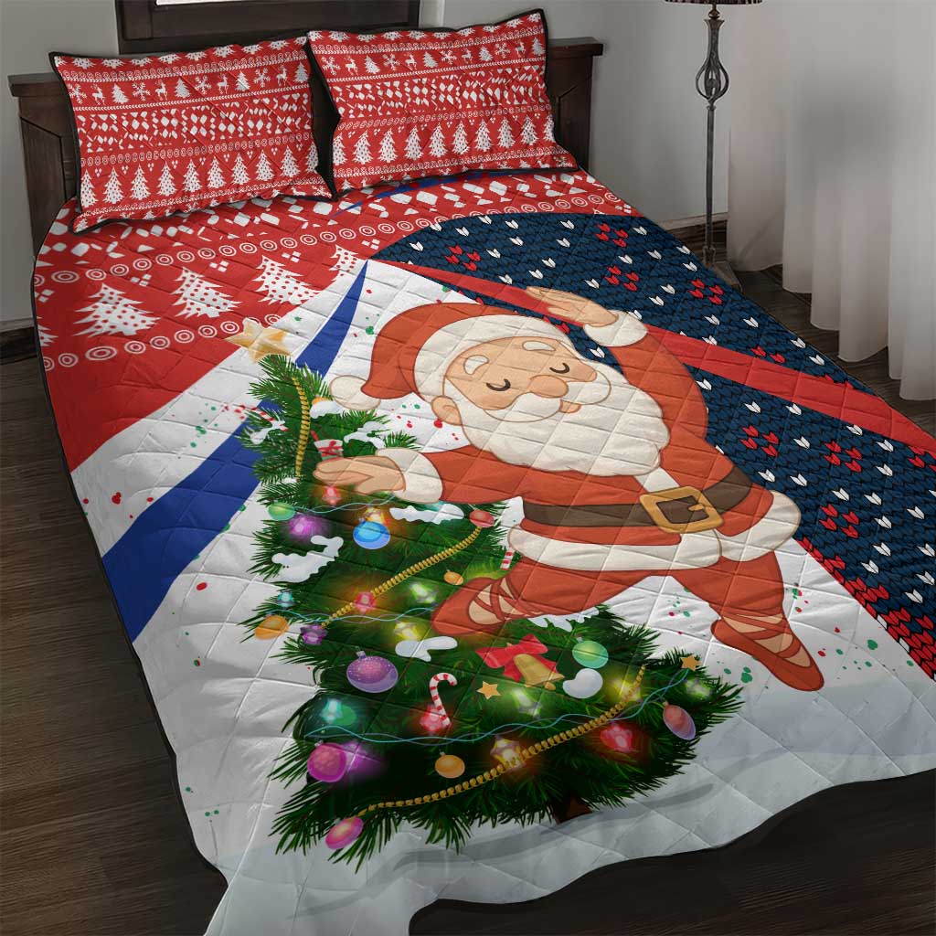Russia Christmas Quilt Bed Set with Dancing Santa Christmas Tree Lights and Red Snowflake - Wonder Print Shop