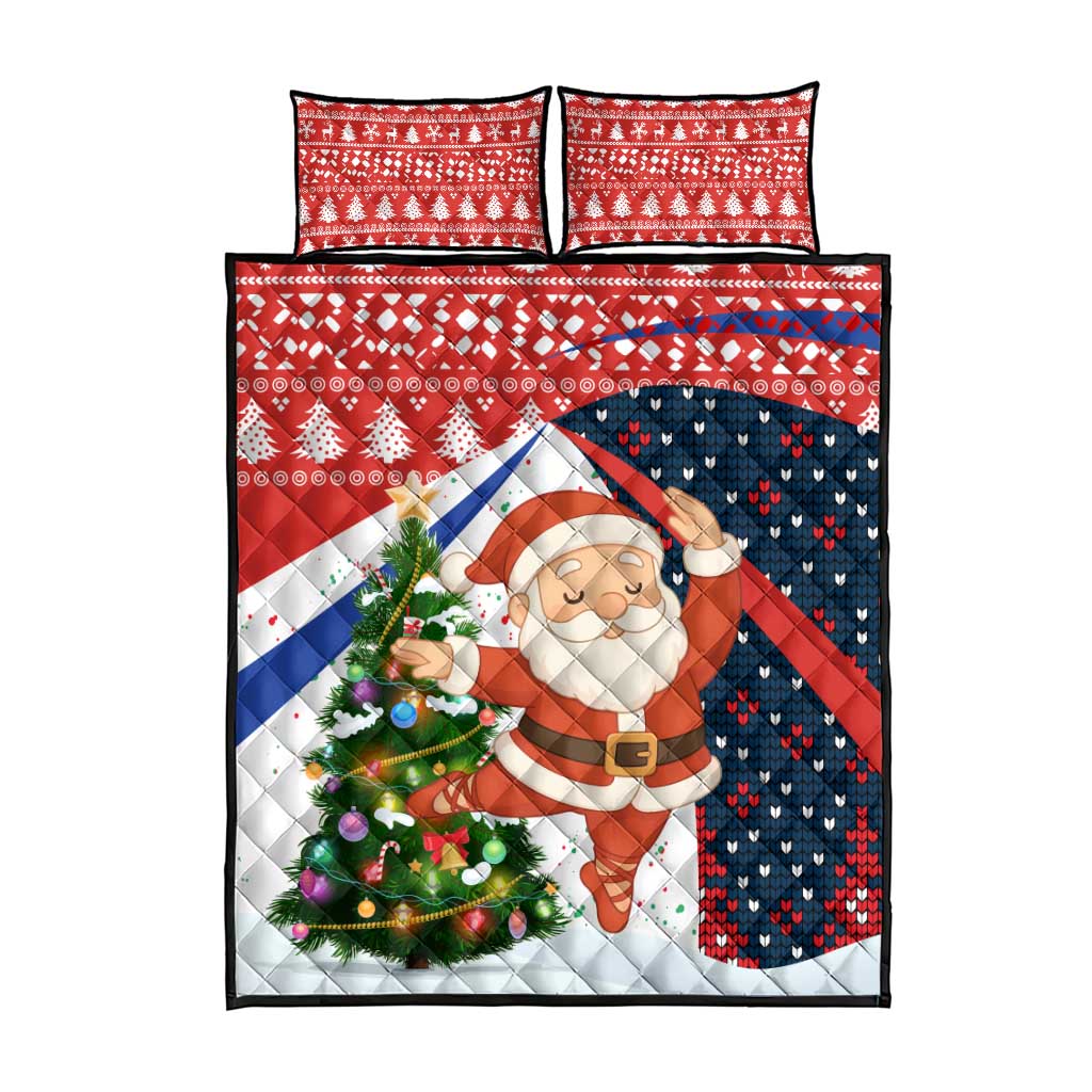 Russia Christmas Quilt Bed Set with Dancing Santa Christmas Tree Lights and Red Snowflake - Wonder Print Shop