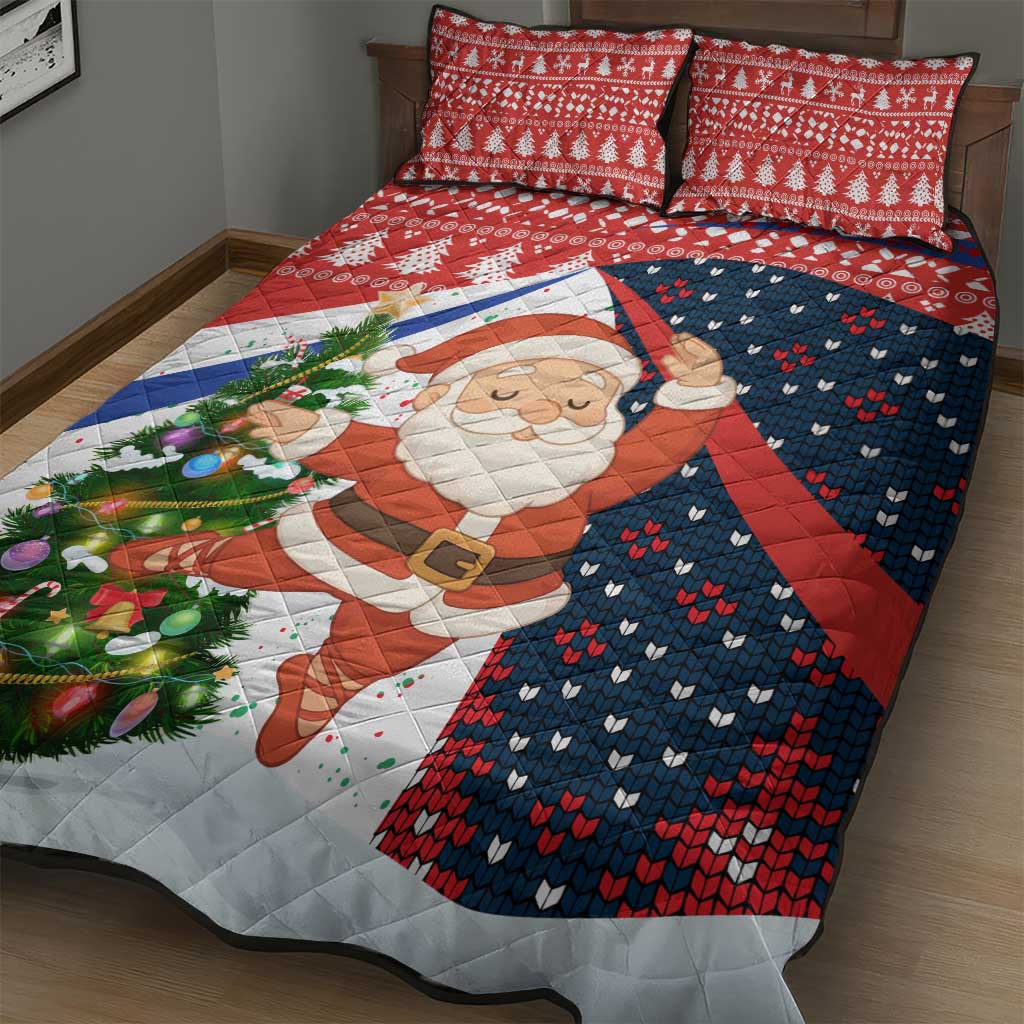 Russia Christmas Quilt Bed Set with Dancing Santa Christmas Tree Lights and Red Snowflake - Wonder Print Shop