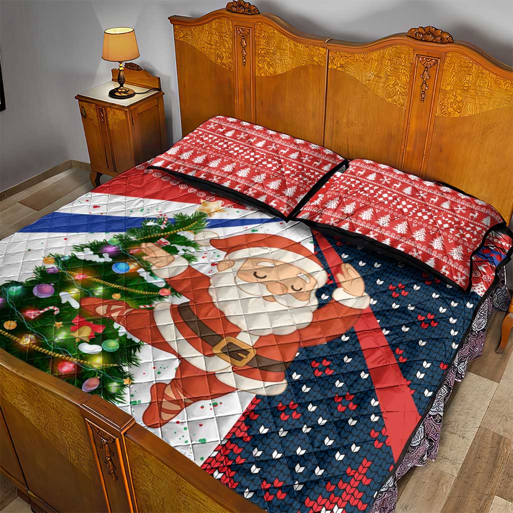 Russia Christmas Quilt Bed Set with Dancing Santa Christmas Tree Lights and Red Snowflake - Wonder Print Shop