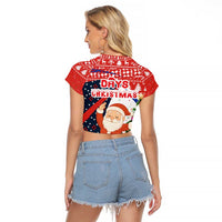Russia Christmas Raglan Cropped T Shirt with Dancing Santa Christmas Tree Lights and Red Snowflake - Wonder Print Shop