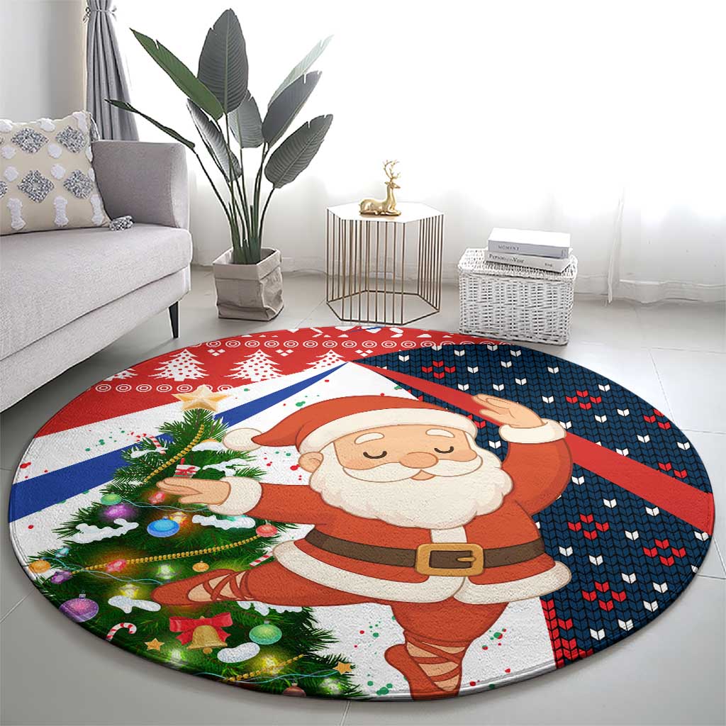 Russia Christmas Round Carpet with Dancing Santa Christmas Tree Lights and Red Snowflake - Wonder Print Shop